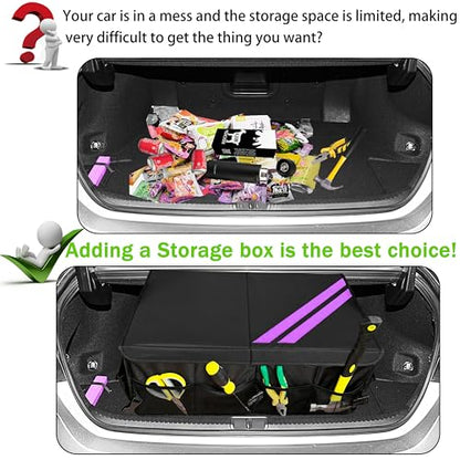 YOSRTER for Dodge Charger Durango Challenger Ram Car Trunk Organizer Collapsible Storage Box with Handle Foldable Lid Non Slip Bottom Sturdy Base Panel 2 Compartment Purple Trim - color: Purple Trim