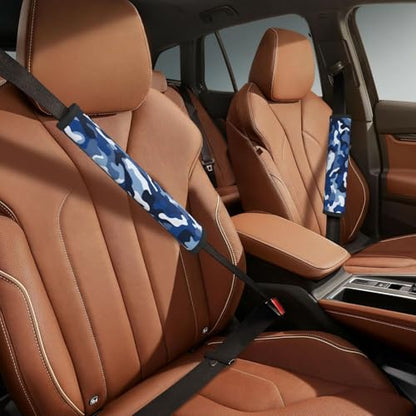 Seat Belt Cover Pad Blue Grey White Camo Soft Safety Car Automotive Seat Belt Pads Cushion Shoulder Strap Covers for Cars or Bags, 2 Pcs - color: Blue Grey White Camo