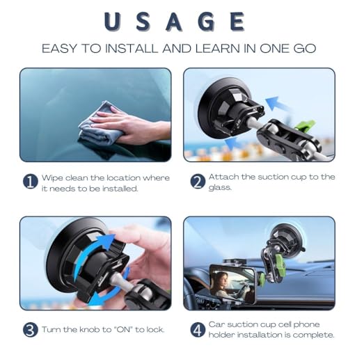 Suction Cup Phone Mount, Ultra-Stable Phone Holder for Vlog Shooting, 360 Rotation for Windshield, Roof Glass, Car Window, Fit for All Smartphones - style: Standard