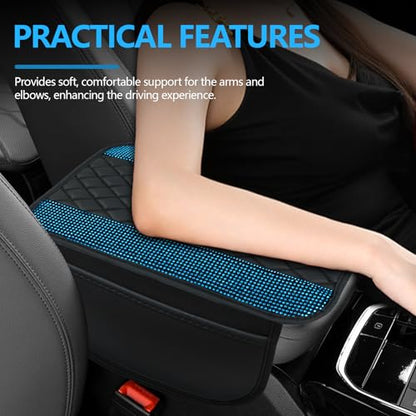 Bling Leather Car Center Console Cover, 12.2"×7.48" Crystal Rhinestone Automotive Arm Rest Cover with Side Pockets, Universal Vehicle Armrest Protector, Interior Car Accessories (Sky Blue) - color: Sky Blue