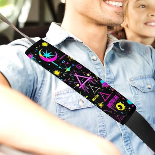 Comfortable Cushion Pad Car Shoulder Strap Harness Pad, Magical Bright Alchemical Cosmic Goth Trippy Purple Sun Moon Art Witchcraft 2PCS Car Belt Covers - color: Color857