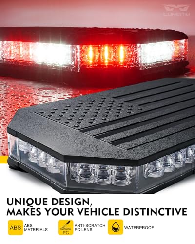LUMENIX Rooftop Strobe Beacon Lights White Red LED Emergency Warning Caution Flashing Traffic Light Bar for POV Firefighter Ambulance Vehicles Fire Trucks, American Flag Pattern | Patented Design - color: White Red
