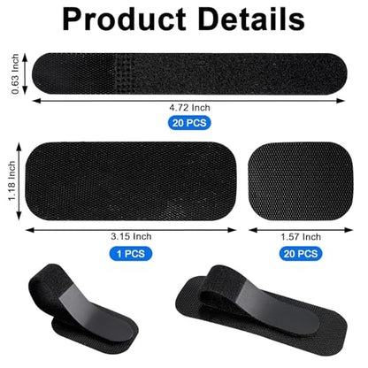 Under Desk Cable Management, Self-Adhesive Hook and Loop Straps, Adjustable Reusable Wire Organizer for Home Office Essentials (20 Pairs) - color: Black