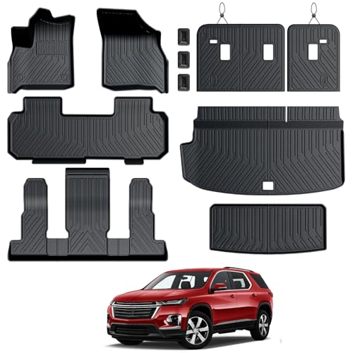 Floor Mats for Chevy Traverse 2018-2023, All Weather Floor Mats Trunk Cargo Liner with Backrest Protectors Accessories, Full Coverage Set (Fit 7 Sests) - size: For Chevy Traverse | 2018-2023