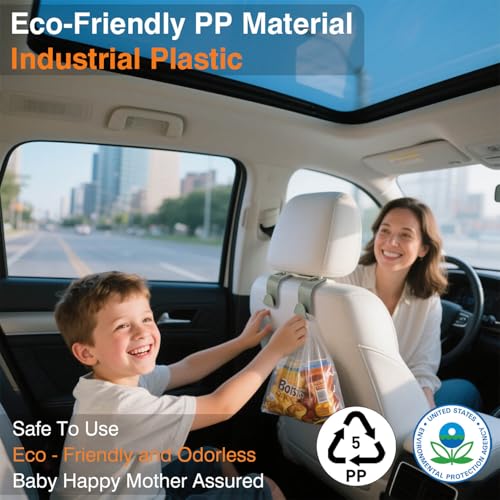 Car Seat Hooks & Purse Holder - 4 Pack Boxed,55 lb Heavy Duty,Eco PP Car Hooks for Purse/Bag/Baby Gear/Gym Bag/Groceries/Cup/,Fits 0.32-0.55”Car Headrest Rods (Grey-2) - color: Grey-2