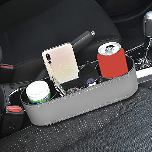 iokone Coin Side Pocket Console Side Pocket Leather Cover Car Cup Holder Auto Front Seat Organizer Cell Mobile Phone Holder (Slim-Gray) - color: Slim-Gray