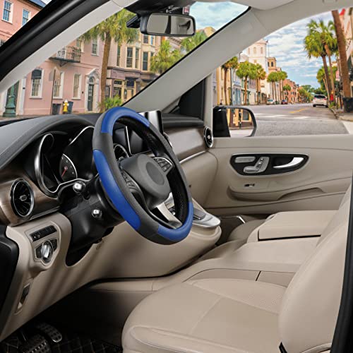 SEG Direct Car Steering Wheel Cover Universal Standard Size 14.5-15 inch, Black and Blue Microfiber Leather - color: Black and Blue, size: Standard size[14 1/2''-15'']