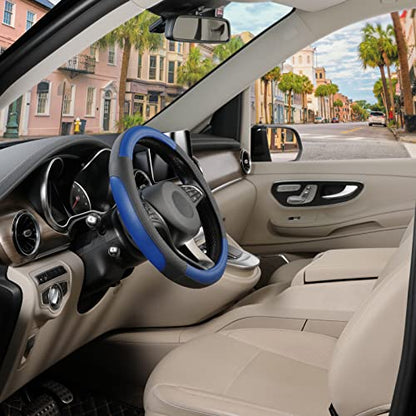 SEG Direct Car Steering Wheel Cover Universal Standard Size 14.5-15 inch, Black and Blue Microfiber Leather - color: Black and Blue, size: Standard size[14 1/2''-15'']