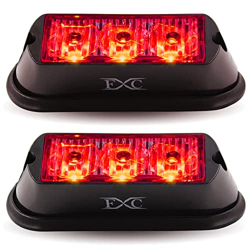FXC (2PCS 3-LED Strobe Light Red Waterproof Emergency Beacon Flash Lights,Purishion Caution Bar 12 Different Flashing Car SUV Pickup Truck Van - color: Red