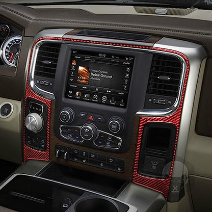Red Carbon Fiber Center Console Panal Air Vent Outlet Gear Shift Rotary Shifter Media Screen Frame Cover Car Interior Compatible with Dodge Ram 1500/2500/3500 2013 2014 2015 Accessories - color: Red 21