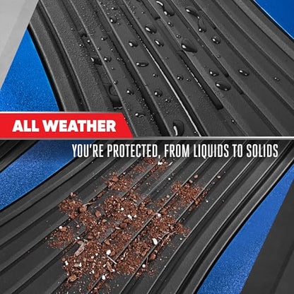 Motor Trend ChromeTech Car Floor Mats Full Set - Durable Rubber Floor Mats for Cars with Two Tone Accent, All Weather Interior Protection for Front and Rear with Non-Slip Backing, Black/Blue