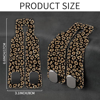 Car Headrest Purse Hanger Abstract Gold Glitter Leopard 1 Pack Bag Purse Holder for Car Premium Leather Double Metal Hook for Handbags, Grocery Bags and Phones - color: Abstract Gold Glitter Leopard