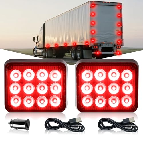 2PCS LED Red Strobe Lights Magnetic Flashing Lights Rechargeable Beacon Safety Warning Emergency Lights Magnetic Trailer Lights Wireless Battery Powered Strobe Lights for Trucks Vehicles Car - color: Red