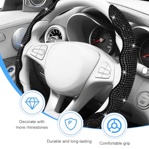 Bling Car Steering Wheel Cover, Rhinestones Non-Slip 15 Inches Vehicle Wheel Cover, Diamond Sparkling Steering Protector for Women Girls, Universal Automotive Accessories (Black) - color: Black