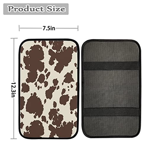 Dreaweet Brown Cow Print Auto Center Console Pad, Breathable Car Armrest Seat Box Cover Protector Universal Fit Cushion for Most Cars - color: Brown Cow Print