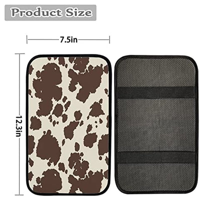 Dreaweet Brown Cow Print Auto Center Console Pad, Breathable Car Armrest Seat Box Cover Protector Universal Fit Cushion for Most Cars - color: Brown Cow Print