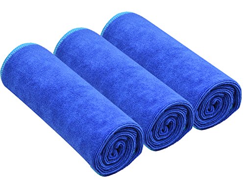 SINLAND Microfiber Gym Towels Super Absorbent Compact Travel Workout Towel Quick Dry Camping Sweat Towel for Sports Beach Swimming Backpacking Hiking and Yoga Men Women 16 Inch X 32 Inch - color: Bluex3