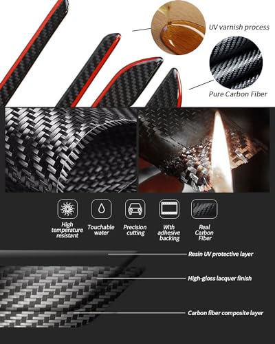 KKTR-CAR Door Handle Cover, Real Glossy Carbon Fiber Door Handle Trim Protector Set Compatible with Tesla Model y/Model 3 2017-2025 Black and red with drip (4 Pieces) - color: Real Glossy Carbon Fiber-Black and red