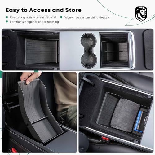 YHTAUTO Center Console Organizer Tray Fit for Tesla Model 3 2021-2023 Model Y 2021-2024, TPE Center Armrest Lower Bottom Storage Box with Non-slip - Matt Black - color: Center Armrest Lower Bottom