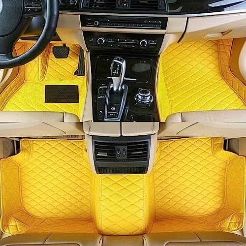 Custom Personalized Floor Mats for Cars - Luxury Full Coverage All Weather Mats, Anti-Slip Leather Mat Set, Fit for 99% of Cars, SUVs & Trucks (Yellow, A-Diamond) - color: Yellow with Beige, size: A-Diamond