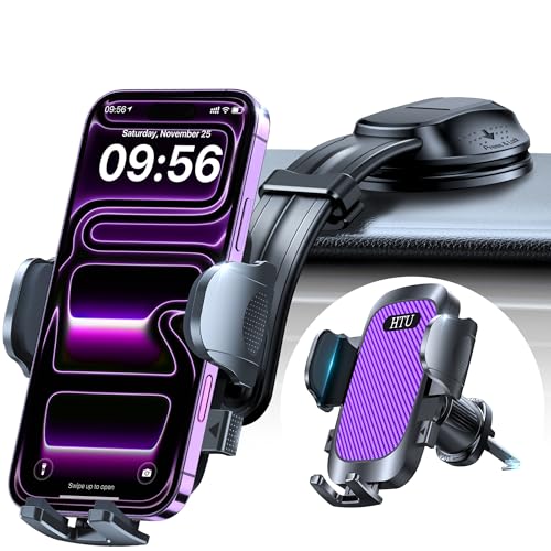 HTU Upgraded Strongest Suction Car Phone Holder Bendable Arm, Never Block View Rotatable Cellphone Mount for Dashboard Windshield Vent, Cradle Stand for iPhone 17 16 15 14 13 12 Pro Max (Rose Purple) - color: Rose Purple