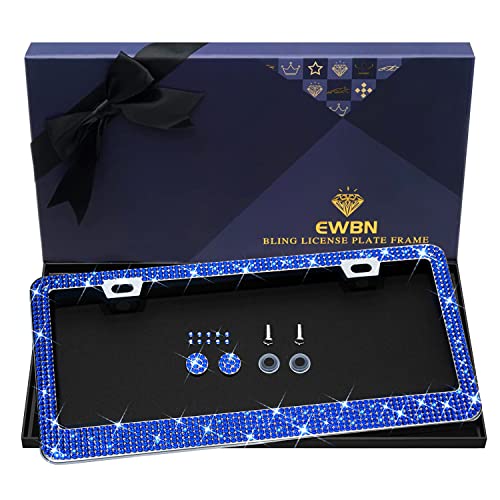 Bling Rhinestone License Plate Frame for Women, Sparkly License Plate Frames| Stainless Steel Frames & Over 1200 pcs Finest 14 Facets Glass Crystals Premium Diamond(Dark Blue) - color: dark blue