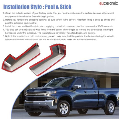 AUCERAMIC Chrome Top Half Mirror Cover Cap Stick-on Trim Fit 2019-2024 for Chevy Silverado GMC Sierra 1500,Chrome Side View Mirror Covers Caps Overlay(Pasted Style)