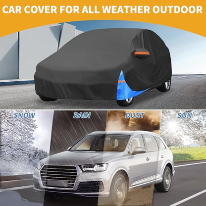 Waterproof All-Weather Universal Car Cover with Right Side Zipper, 190T Polyeste Black Blue Fits for Hatchback Up to 163" Length - size: Fit for Hatchback Length Up to 163"