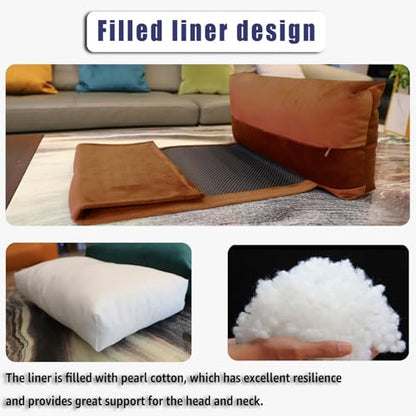 Velvet Recliner Head Pillow with Non-Slip Base - Adjustable Neck Support for Pain Relief in Home, Office and Travel (Pumpkin) - color: Pumpkin