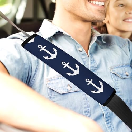 Comfortable Cushion Pad Car Shoulder Strap Harness Pad, Nautical Anchor Navy 2PCS Car Belt Covers - color: Color350