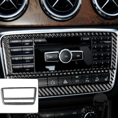 Auto Center Console Radio Warning Light Buttons Control Panel Frame Sticker Cover Compatible With Benz CLA C117 2014-2018 GLA X156 2015-2019 Interior Trim Decal Accessories Real Carbon Fiber Black - B - color: Center Console Radio Warning Light Buttons Co