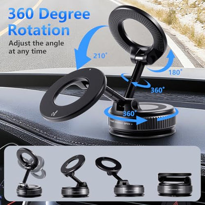 Vacuum Magnetic Suction Car Phone Holder Fold-able and and Hands-Free 360° Adjustable Rotation Phone Mount, Compatible with All Smartphones