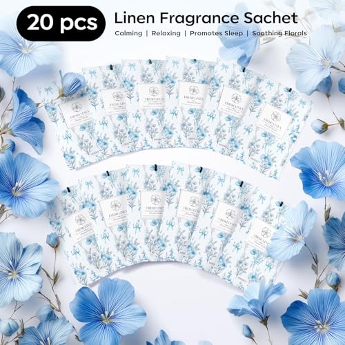 MYARO 20 Packs Fresh Linen Sachets for Drawer and Closet, Long-Lasting Sachets Bags Air Freshener Fresh Scents, Potpourri Bags Home Fragrance for Lover - color: Linen Fresh