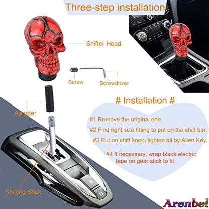 Arenbel Skeleton Car Racing Shift Stick Speed Grip Knob Skull Gear Lever Shifter Handle Fit Most Manual Auto Transmissions, Red Pattern - color: Red