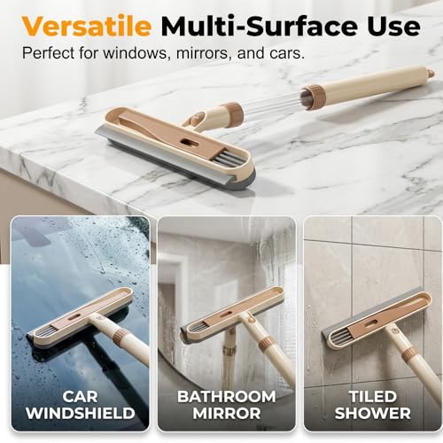 Window Screen Cleaning Brush, 2 in 1 Window Screen Cleaner Tool with Squeegee, Multi-Use Car Windshield Cleaning Tool, Window Washing Kit (Khaki) - color: Khaki