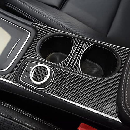 Real Carbon Fiber Center Control Armrests Multimedia Knob Cap Water Cup Holder Panel Sticker Accessories Compatible with Benz CLA C117 2014-2018 GLA X156 2015-2019 Black - B- Kit - color: Center Armrests Water Cup Holder Panel - B - Kit