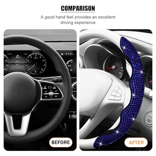 Bling Car Steering Wheel Cover, Rhinestones Non-Slip 15 Inches Vehicle Wheel Cover, Diamond Sparkling Steering Protector for Women Girls, Universal Automotive Accessories (Blue) - color: Blue