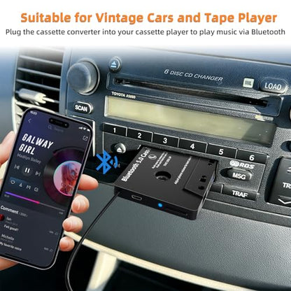 Car Audio Bluetooth 5.0 Cassette Receiver,Cassette Bluetooth Adapter for Car Tape Player, Hands-Free Calling, Stereo Two-Channel, Compatibility with Smartphones, Tablets, MP3, Black