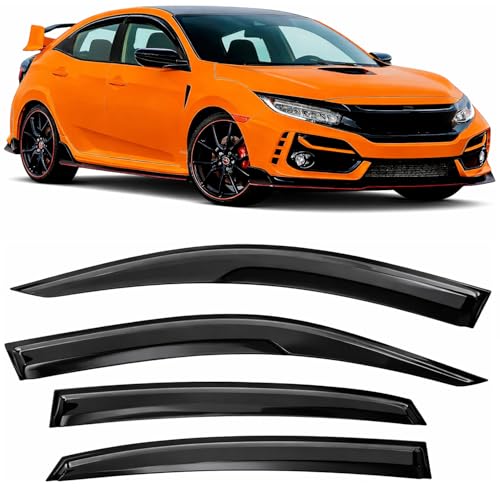 2016-2021 Tape-On Rain Guards for Honda Civic Hatchback Side Window Visor Deflectors 10th Gen HB Type-R EX EX-L LX Sport Touring 3D Wavy JDM Style Vent Shades - size: For Honda Civic Hatchback 2016-2021