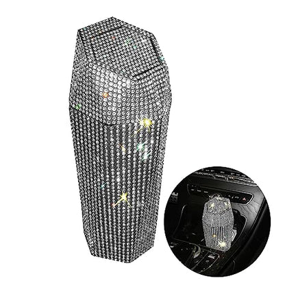 Rhinestone Car Trash Can with Lid, Sparkly Garbage Can, Diamond Design Small Automatic Portable Trash Can for Automotive, Home, Office, Kitchen, Bedroom.