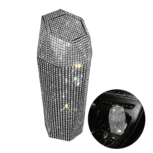 Rhinestone Car Trash Can with Lid, Sparkly Garbage Can, Diamond Design Small Automatic Portable Trash Can for Automotive, Home, Office, Kitchen, Bedroom.