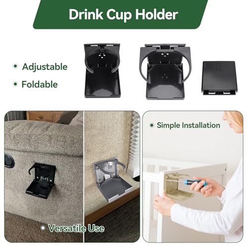 2pcs Foldable Cup Holder Adjustable Wall Mounted Cup Holder 60-100MM Wall Car Desk Drink Holder for Home Trucks RVs Vans Boats Campers Caravans (Black) - color: Black