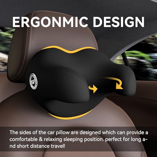 SPRFUFLY U-Shaped Car Headrest Pillow for Sleeping, 100% Memory Foam Car Pillow with Breathable Removable Cover, Ergonomic Design - Ideal Car Companion for Naps & Neck Pain Relief (Black, 1PC) - color: Pack of 1/Black/U-shaped