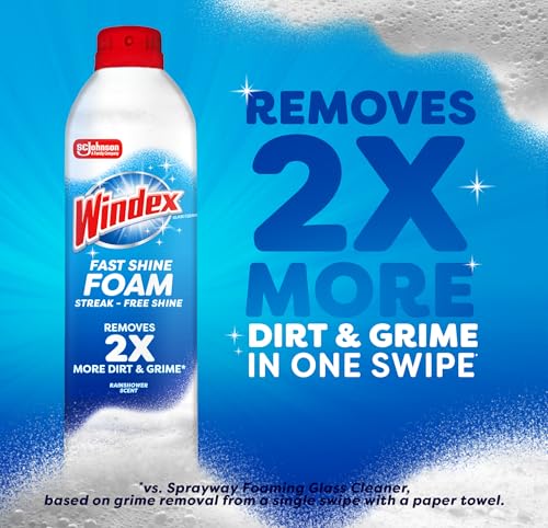 Windex Fast Shine Foam Glass Cleaner, No-Drip Aerosol Cleaning Spray, 19 oz. (Pack of 2) - size: 19 Fl Oz (Pack of 2)