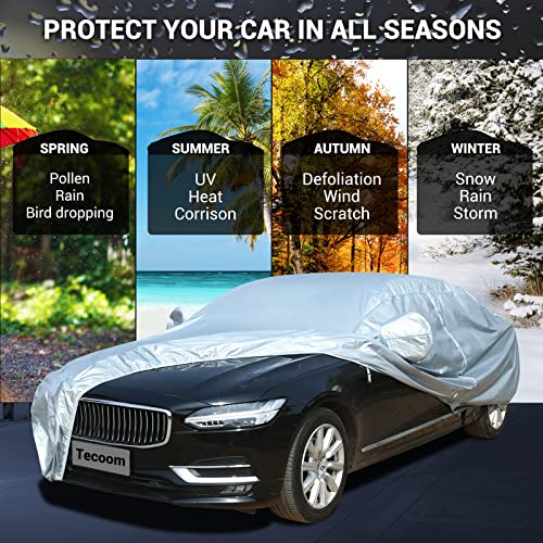 Tecoom Car Cover Waterproof All Weather, Classic Zipper Door & Lock Design, Soft Cotton Lining Car Covers for Automobiles, Windproof UV Rain Hail Protection Full Car Cover Fit 191-200 Inches Sedan - size: 3XXL: Fit 191-200 inches Sedan