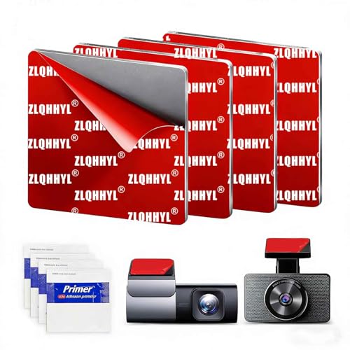 Double-Sided Adhesive Pads for Dash Cam Mount, 4PCS 2.84“ Square Heat Resistant Heavy Duty Sticky Pads for Car Windshield, Dashboard, GPS, EZ Pass and Camera Holders with 2 Adhesion Promoter