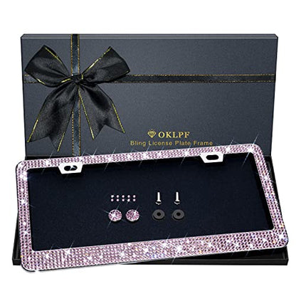 Bling License Plate Frame for Women, 1PCS Sparkly License Plate Frames| Over 1200 pcs 14 Facets Bedazzled Clear Glass Diamond Rhinestone Crystals w/Free Glitter Diamond Box (Pink) - color: Pink