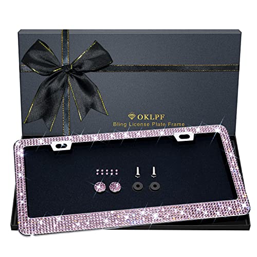 Bling License Plate Frame for Women, 1PCS Sparkly License Plate Frames| Over 1200 pcs 14 Facets Bedazzled Clear Glass Diamond Rhinestone Crystals w/Free Glitter Diamond Box (Pink) - color: Pink