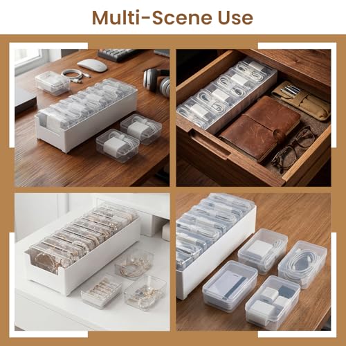 8 Individual Cable Organizer Boxes With Base, Cord Storage Organizer With Labels And Cable Straps For Charging Cables, Adapters, Earphones And Small Electronic Accessories