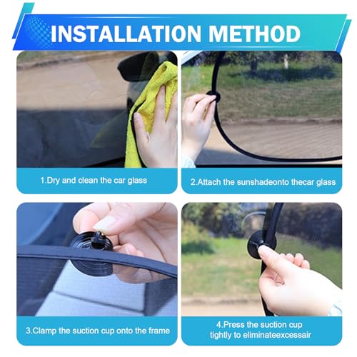 2 PCS Car Side Window Shades, Sun & Heat Blocking Shield for Baby Safety, One-way Mesh Privacy Cover with Suction Cups, Foldable Interior Protection Cover for Most Cars (Black)